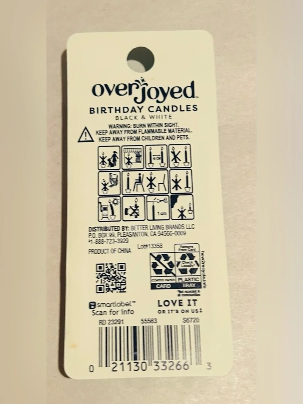 New 2 Packages Overjoyed Black and White 2 3/8” Candles 24 Candles Total